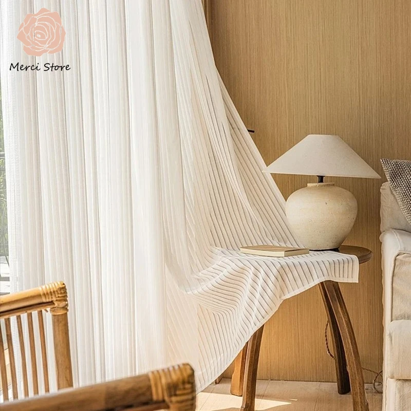 Custom Modern Striped Gauze Curtains for Living Room Bedroom Balcony with Semi Shading Thick White Tulle Drapes for Home Decor
Custom Modern Striped Gauze Curtains for Living Room Bedroom Balcony with Semi Shading Thick White Tulle Drapes for Home Decor