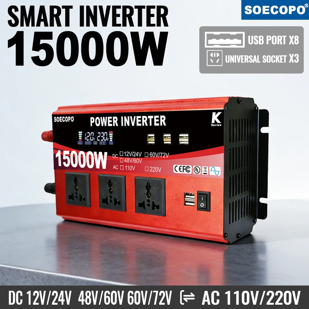6000W-30000W Car Inverter AC 12V 24V to DC 110V 60Hz Converter Power Current with USB Charger for Home Solar Generator RV
6000W-30000W Car Inverter AC 12V 24V to DC 110V 60Hz Converter Power Current with USB Charger for Home Solar Generator RV