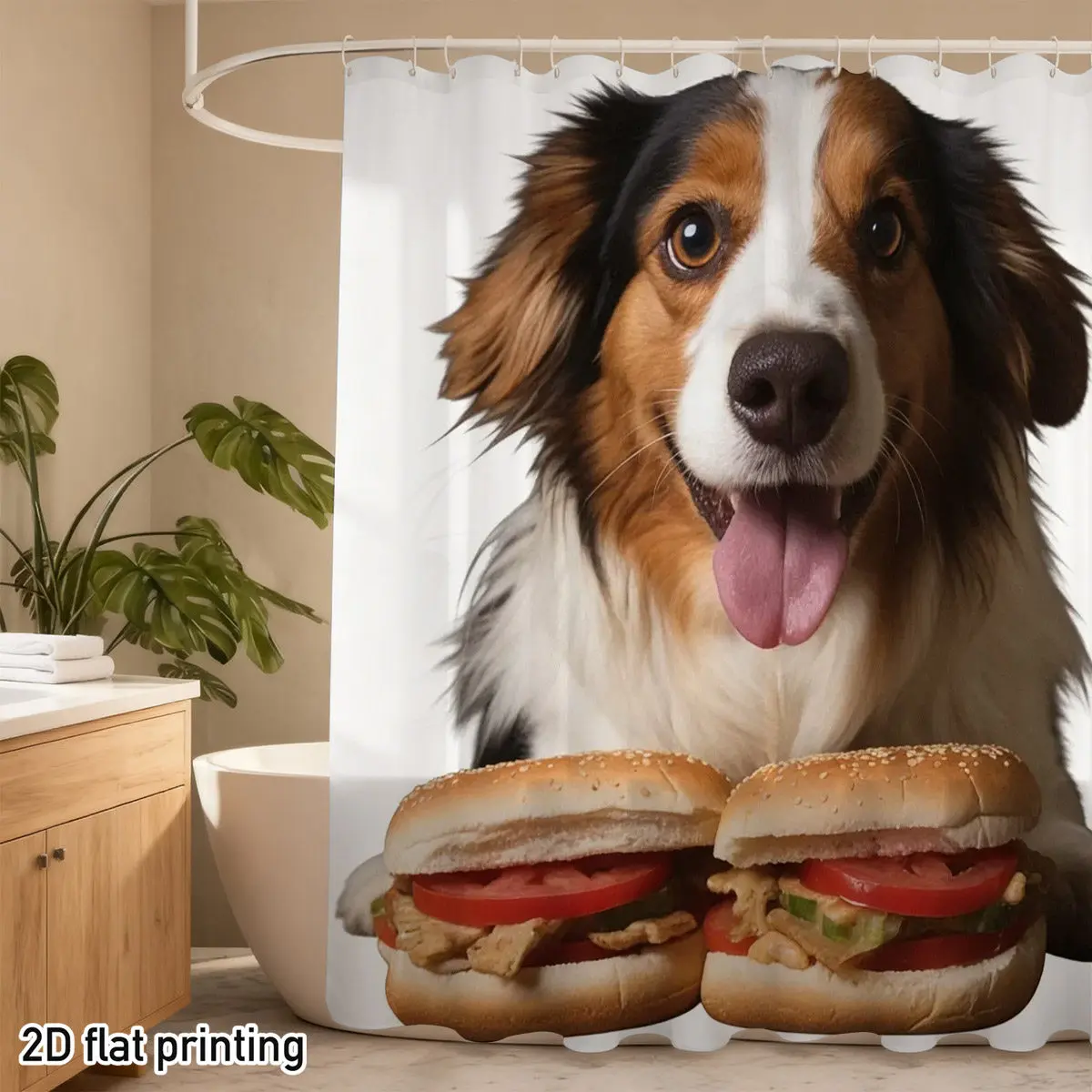 Cute Dog Shower Curtain Australian Shepherd with Hamburgers Funny Animal Print 3D Realistic Pet Design Waterproof Bathroom Decor
Cute Dog Shower Curtain Australian Shepherd with Hamburgers Funny Animal Print 3D Realistic Pet Design Waterproof Bathroom Decor
