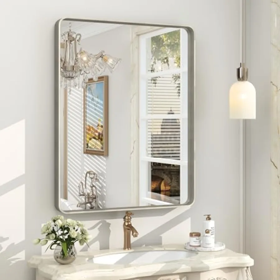 24x30 Inch Bathroom Mirror, Brushed Metal Framed Vanity Mirror for Wall, Rounded Corner Rectangle Mirror, Anti- Rust Horizontal
24x30 Inch Bathroom Mirror, Brushed Metal Framed Vanity Mirror for Wall, Rounded Corner Rectangle Mirror, Anti- Rust Horizontal