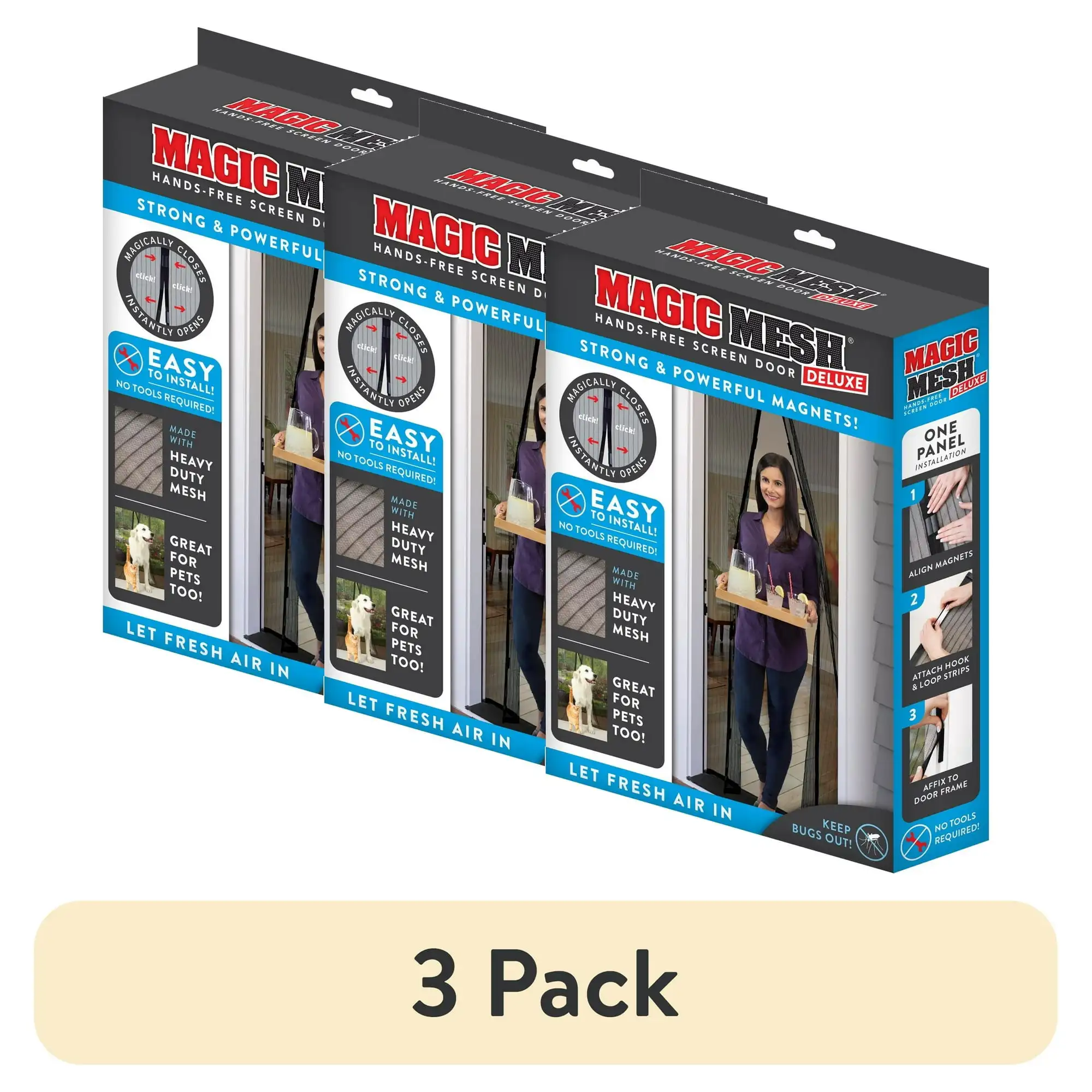 (3 pack) Magic Mesh Deluxe Hands-Free Magnetic Screen Door, Fits Doors up to 39 x 83 inches, Black
(3 pack) Magic Mesh Deluxe Hands-Free Magnetic Screen Door, Fits Doors up to 39 x 83 inches, Black