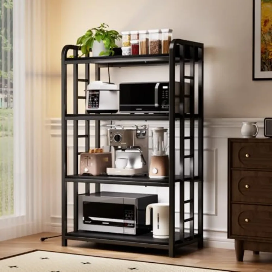 Adjustable 4-Tier Bakers Rack with Power Outlet Heavy Duty Black Kitchen Storage Stand for Garage Dining Room Microwave Oven St
Adjustable 4-Tier Bakers Rack with Power Outlet Heavy Duty Black Kitchen Storage Stand for Garage Dining Room Microwave Oven St