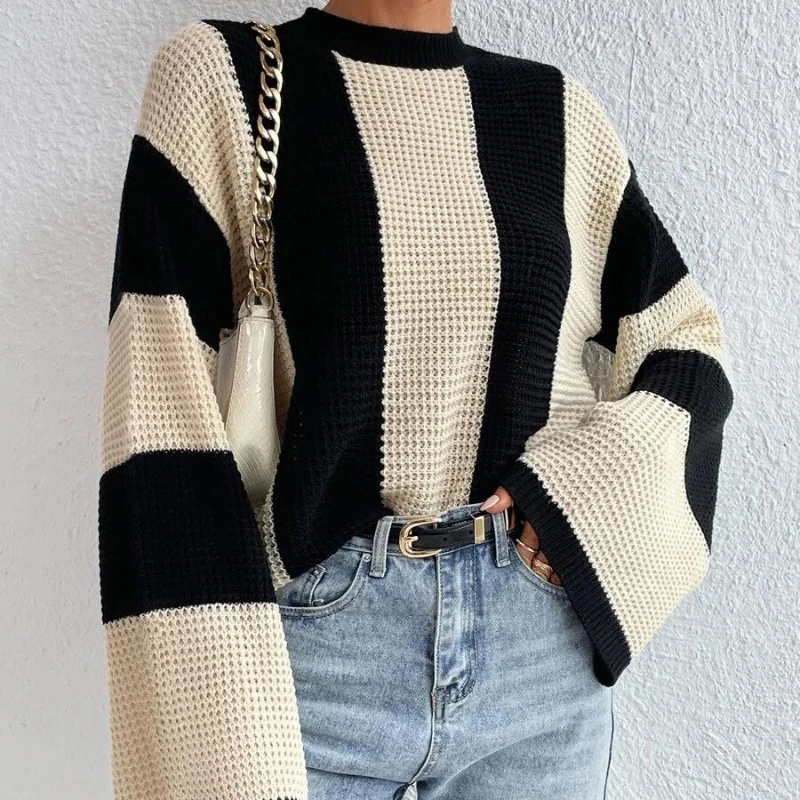Autumn Winter New Long Sleeve Loose Pullover O-Neck Stripe Sweater Knitted Tops Women Fashion Office Lady Casual Clothes 28466
Autumn Winter New Long Sleeve Loose Pullover O-Neck Stripe Sweater Knitted Tops Women Fashion Office Lady Casual Clothes 28466