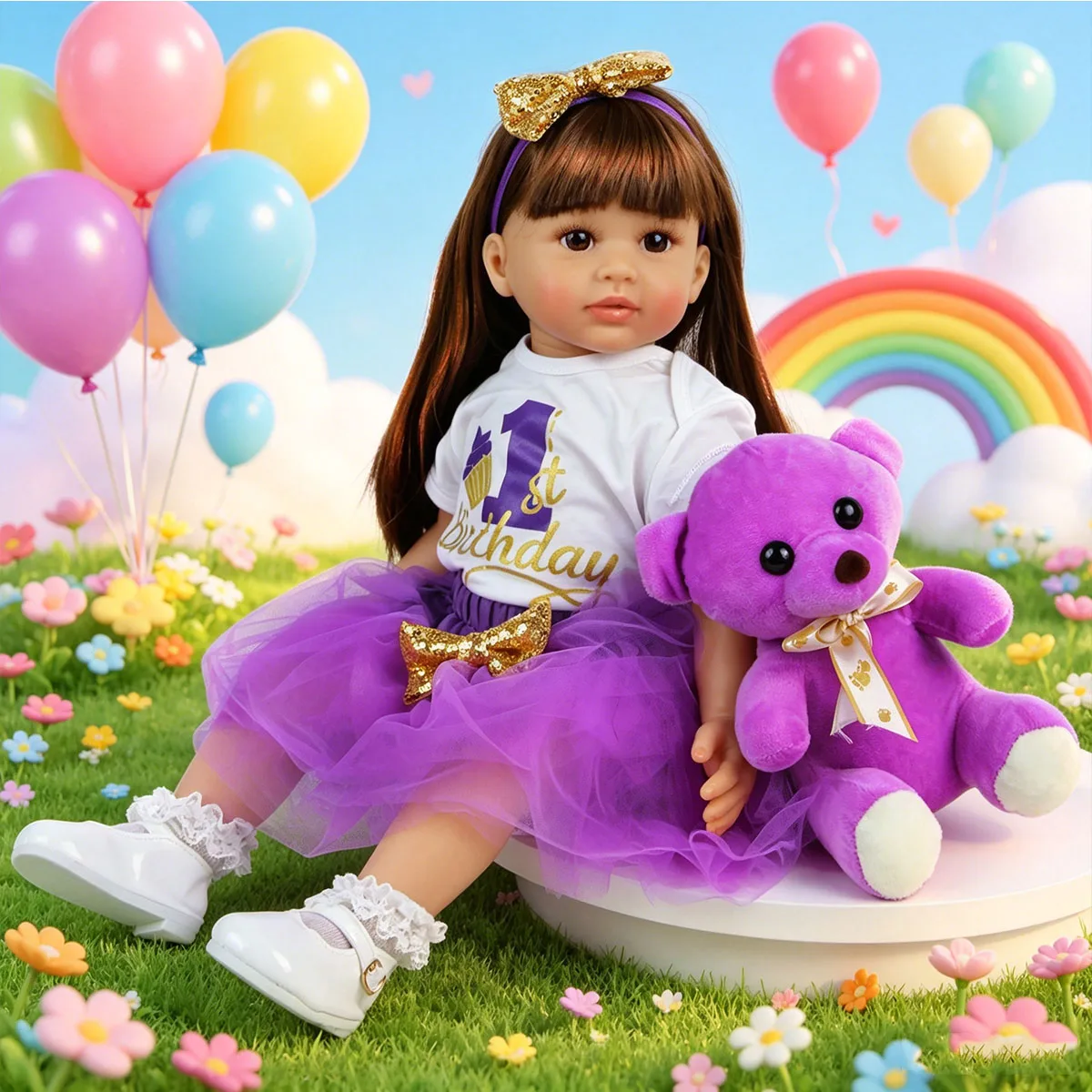 22 Inch Reborn Baby Doll Girl - Realistic Lifelike Toddler Doll in Purple 1st Birthday Outfit with Plush Teddy Bear, Soft Cloth Body, Handmade Reborn Doll for Kids Age 3+, Birthday Gift
22 Inch Reborn Baby Doll Girl - Realistic Lifelike Toddler Doll in Purple 1st Birthday Outfit with Plush Teddy Bear, Soft Cloth Body, Handmade Reborn Doll for Kids Age 3+, Birthday Gift