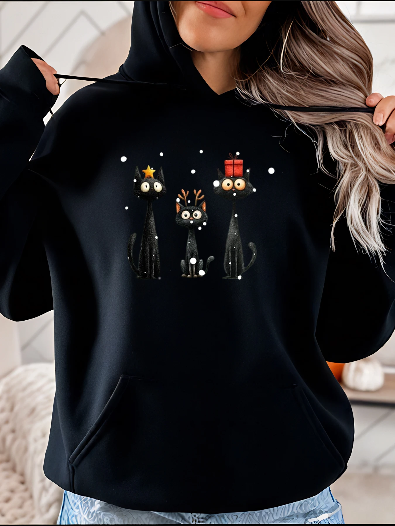 Рождественская толстовка с принтом кошек, женская повседневная зимняя толстовка с черным котом, праздничная одежда для девочек 280
Рождественская толстовка с принтом кошек, женская повседневная зимняя толстовка с черным котом, праздничная одежда для девочек 280