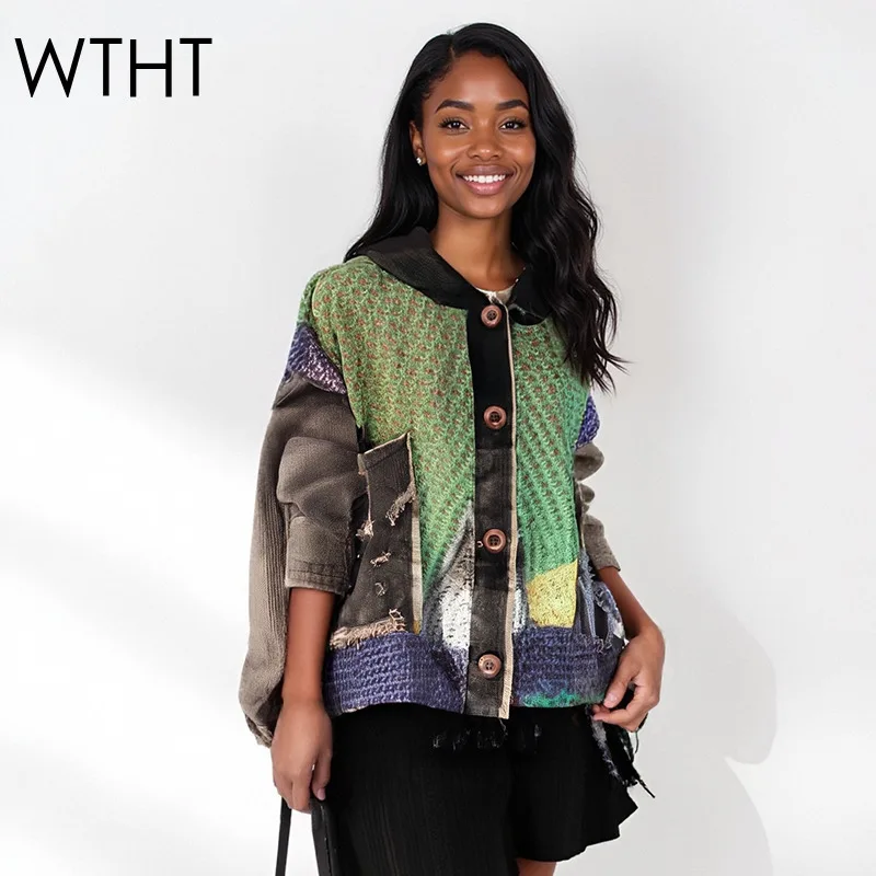 WTHT Fashion Women's Patchwork Contrast Color Do Old Denim Hooded Jacket 2025 Autumn Trendy Long Sleeves Coat Female 1LS2419
WTHT Fashion Women's Patchwork Contrast Color Do Old Denim Hooded Jacket 2025 Autumn Trendy Long Sleeves Coat Female 1LS2419