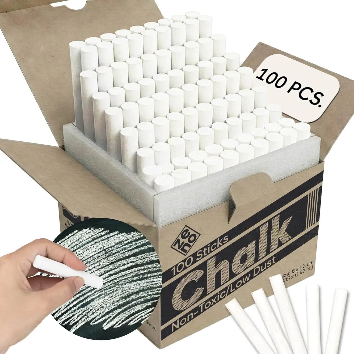 100 Sticks White Chalk for Blackboard with Low Dust for Classroom School Use
100 Sticks White Chalk for Blackboard with Low Dust for Classroom School Use