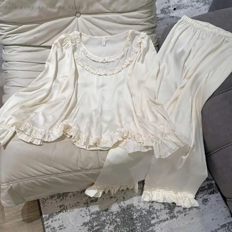 New Ice Silk Loungewear Satin Long Sleeve Tops Pants 2PCS Pajamas Set Satin Princess Sleepwear Nightwear Lace Women Pyjamas Suit
New Ice Silk Loungewear Satin Long Sleeve Tops Pants 2PCS Pajamas Set Satin Princess Sleepwear Nightwear Lace Women Pyjamas Suit