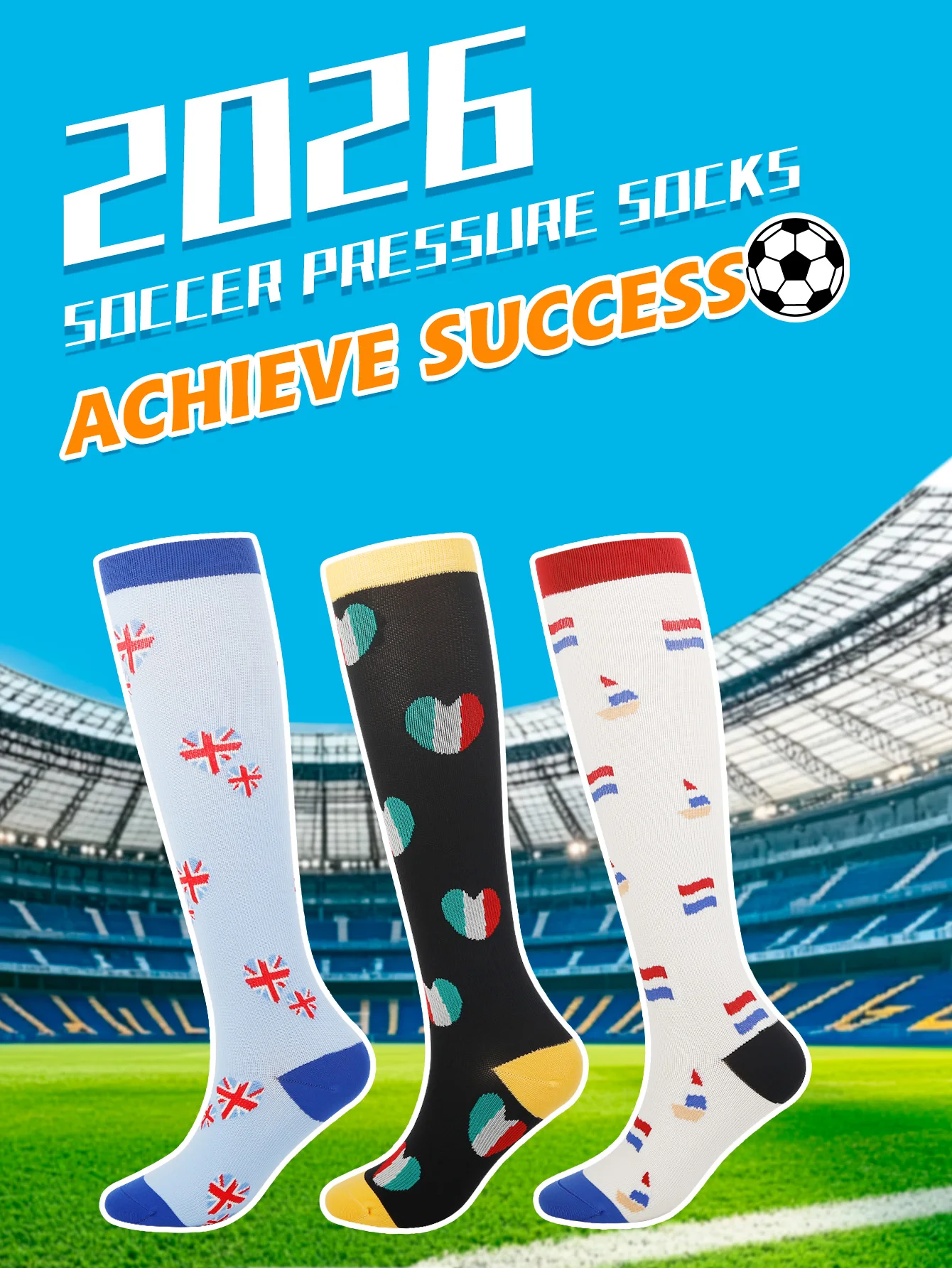 1 Pair 2026 Soccer Flag Inspired Compression Socks Knee High Anti Fatigue Athletic Socks for Men Women
1 Pair 2026 Soccer Flag Inspired Compression Socks Knee High Anti Fatigue Athletic Socks for Men Women