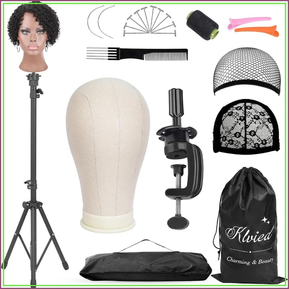 Adjustable Wig Stand with 22-Inch Canvas Head, Tripod & Table Clamp Set for Display and Styling, Includes Carrying Bag
Adjustable Wig Stand with 22-Inch Canvas Head, Tripod & Table Clamp Set for Display and Styling, Includes Carrying Bag