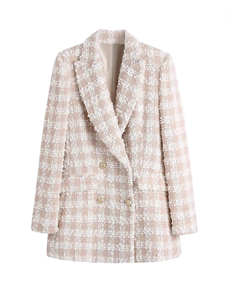 Women Fashion Tweed Double Breasted Blazer Coat Vintage Long Sleeve Flap Pockets Female Outerwear Chic Veste Femme Traje
Women Fashion Tweed Double Breasted Blazer Coat Vintage Long Sleeve Flap Pockets Female Outerwear Chic Veste Femme Traje