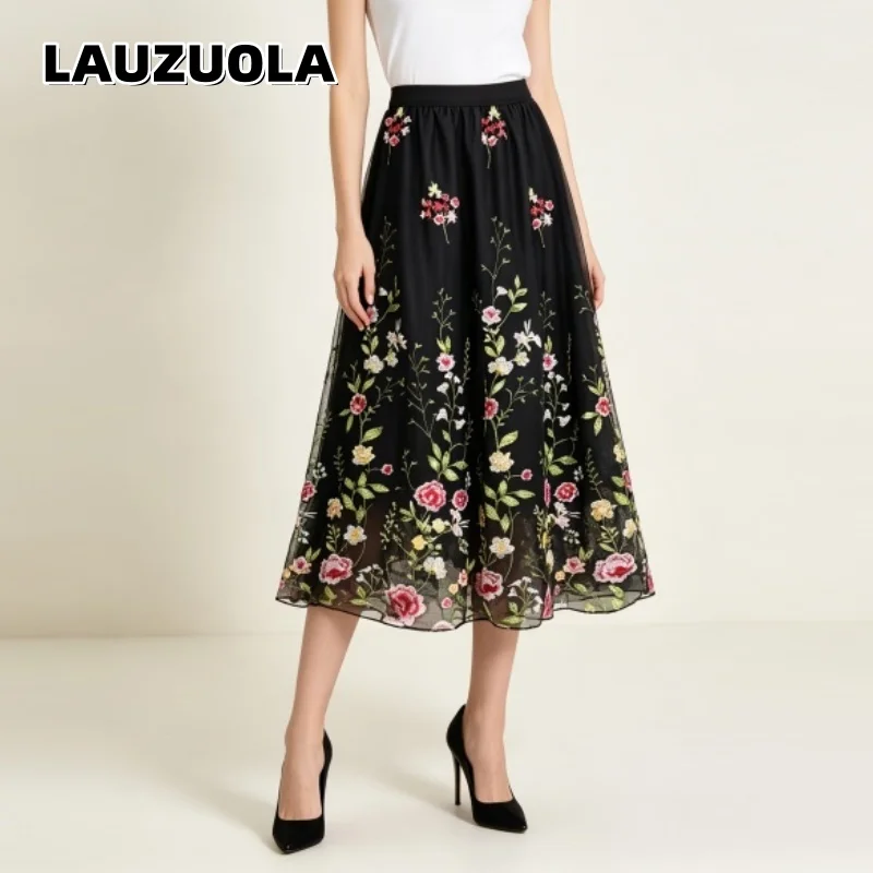 Women Mesh Midi Skirt Colorful Floral Embroidery A Line Swing Skirt Elastic High Waist Flower Tulle Elegant Party Long Skirts
Women Mesh Midi Skirt Colorful Floral Embroidery A Line Swing Skirt Elastic High Waist Flower Tulle Elegant Party Long Skirts