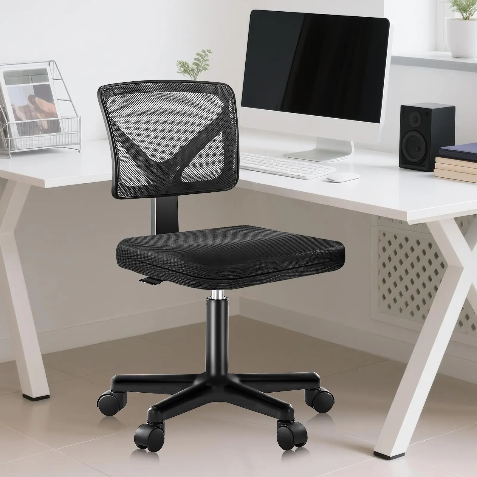 Black Mesh Mid-Back Armless Office Chair With Adjustable Height And Rolling Wheels For Home Or Small Workspace
Black Mesh Mid-Back Armless Office Chair With Adjustable Height And Rolling Wheels For Home Or Small Workspace