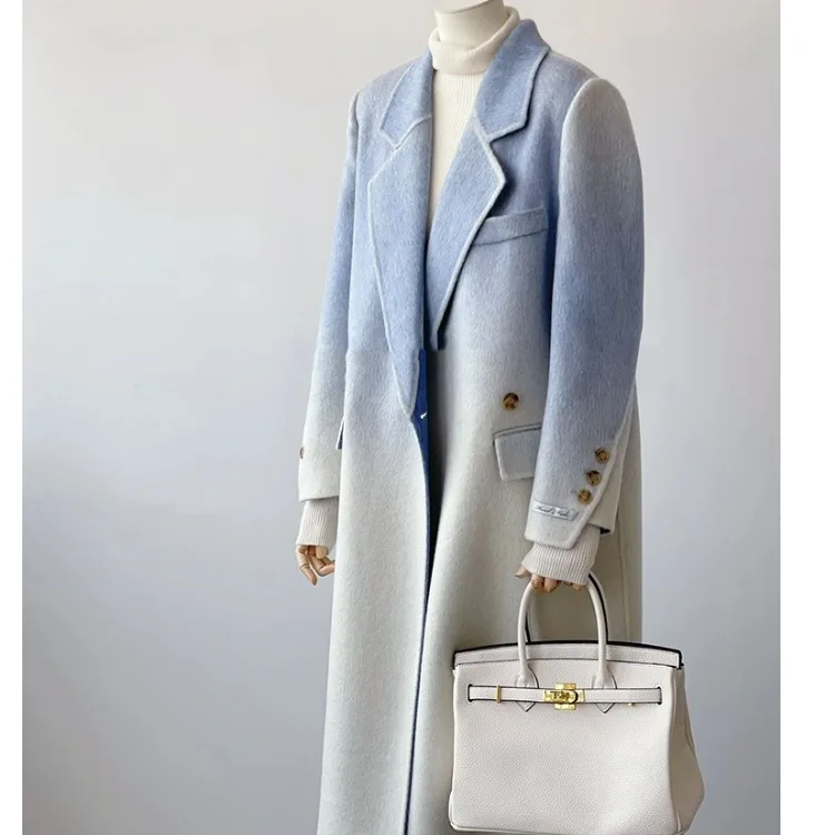 Double-Sided Woolen Coat Women's adient Blue White Outerwear Premium Quali Faionable oulder Line Winter Jaet
Double-Sided Woolen Coat Women's adient Blue White Outerwear Premium Quali Faionable oulder Line Winter Jaet