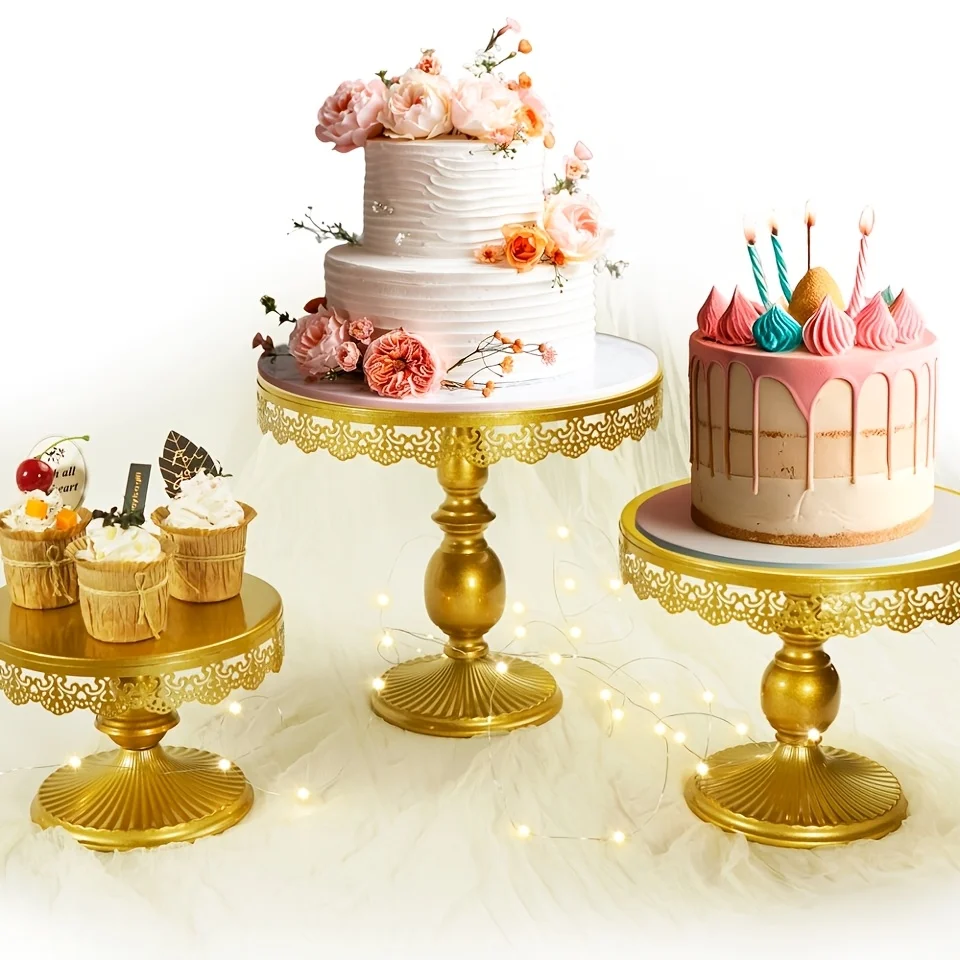 3pcs of Diameter 8In, 10In, 12In Golden Cake Stands Set with Lace Trim for Dessert Table, Wedding, Party, Birthday, Baby Shower, Decorations
3pcs of Diameter 8In, 10In, 12In Golden Cake Stands Set with Lace Trim for Dessert Table, Wedding, Party, Birthday, Baby Shower, Decorations