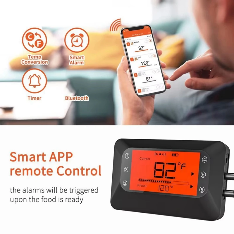 Bluetooth термометр для мяса, беспроводной цифровой кухонный термометр для барбекю, 4 зонда для курильщика, приготовления пищи, гриля, духовки, стейка-A63M
Bluetooth термометр для мяса, беспроводной цифровой кухонный термометр для барбекю, 4 зонда для курильщика, приготовления пищи, гриля, духовки, стейка-A63M