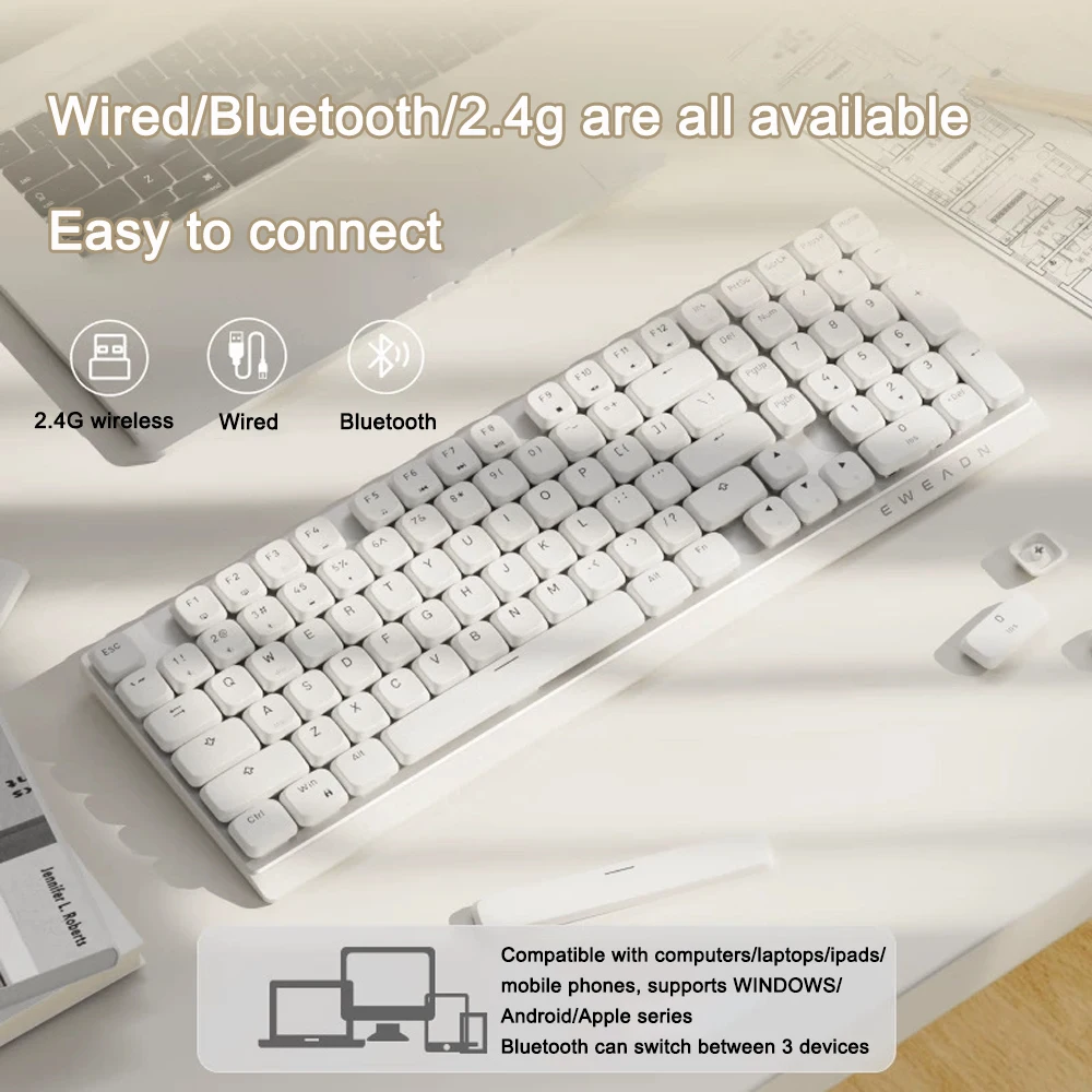 Triple Mode 100-keys Ion White Low Profile Switch Keyboard with White Light Bluetooth Wired 2.4G Wireless Mechanical Keyboards
Triple Mode 100-keys Ion White Low Profile Switch Keyboard with White Light Bluetooth Wired 2.4G Wireless Mechanical Keyboards