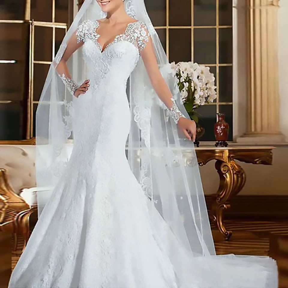 Elegant White Natural Mermaid/Trumpet Long Train Women Wedding Dresses/Bridal Prom Party Gowns Lace Appliques Free Shipping
Elegant White Natural Mermaid/Trumpet Long Train Women Wedding Dresses/Bridal Prom Party Gowns Lace Appliques Free Shipping