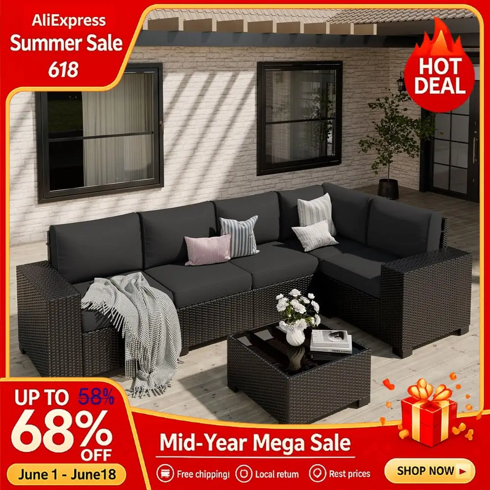 Furniture Set, Wide Armrest Outdoor Furniture Set Thick Cushions, 6 Piece Wicker Rattan Patio Sectional Sofa for Backyard,Custom
Furniture Set, Wide Armrest Outdoor Furniture Set Thick Cushions, 6 Piece Wicker Rattan Patio Sectional Sofa for Backyard,Custom