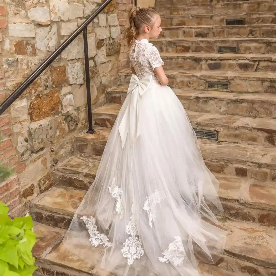 White Flower Girl Dresses for Wedding Lace Appliques With Bow Floor Length Girl Birthday First Communion Dress Customized
White Flower Girl Dresses for Wedding Lace Appliques With Bow Floor Length Girl Birthday First Communion Dress Customized