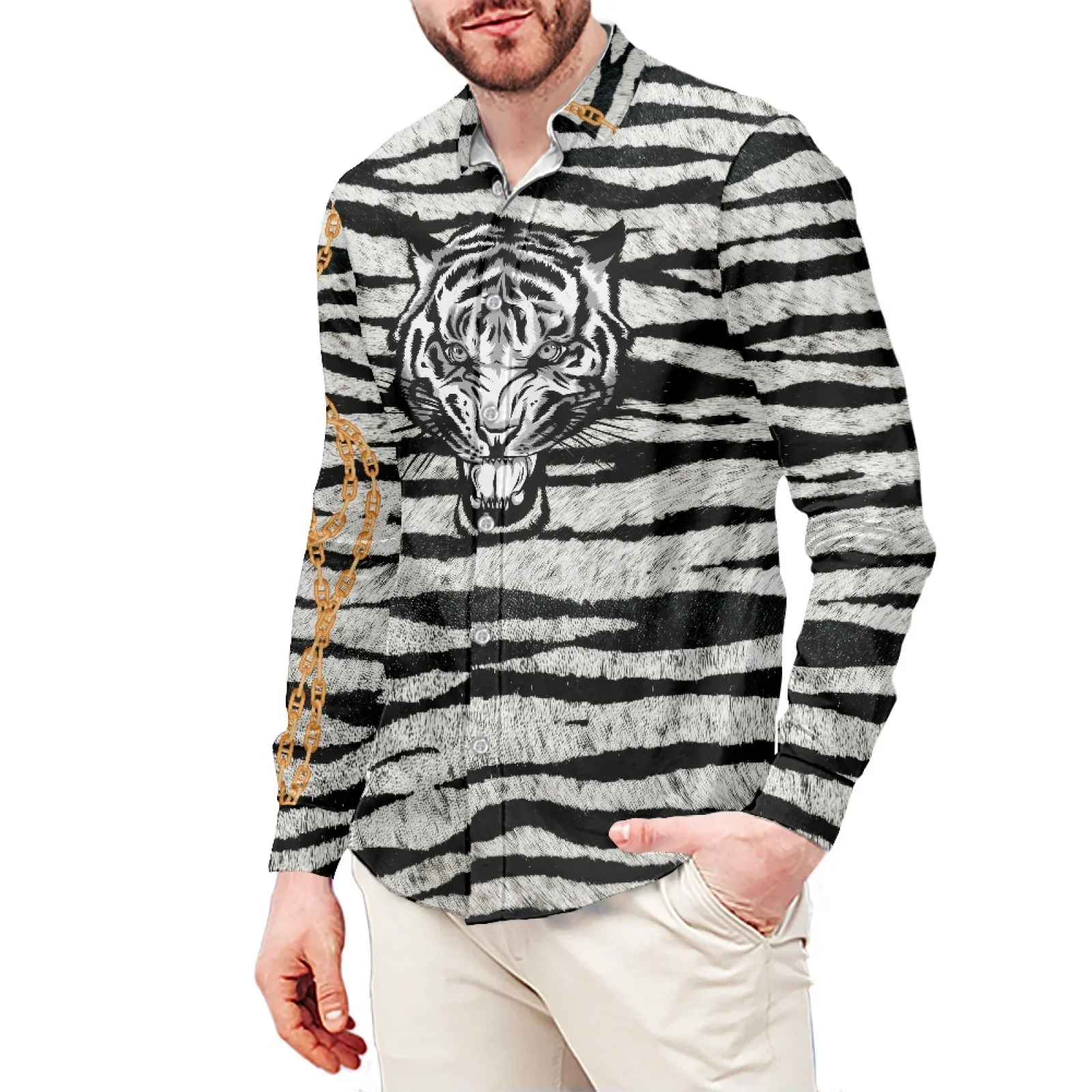 Tiger Head Tribal Print Men's Dress Men's T-Shirt Pornesian Sport Style Men's Shirt Stand Collar 6XL Long Sleeves Winter
Tiger Head Tribal Print Men's Dress Men's T-Shirt Pornesian Sport Style Men's Shirt Stand Collar 6XL Long Sleeves Winter