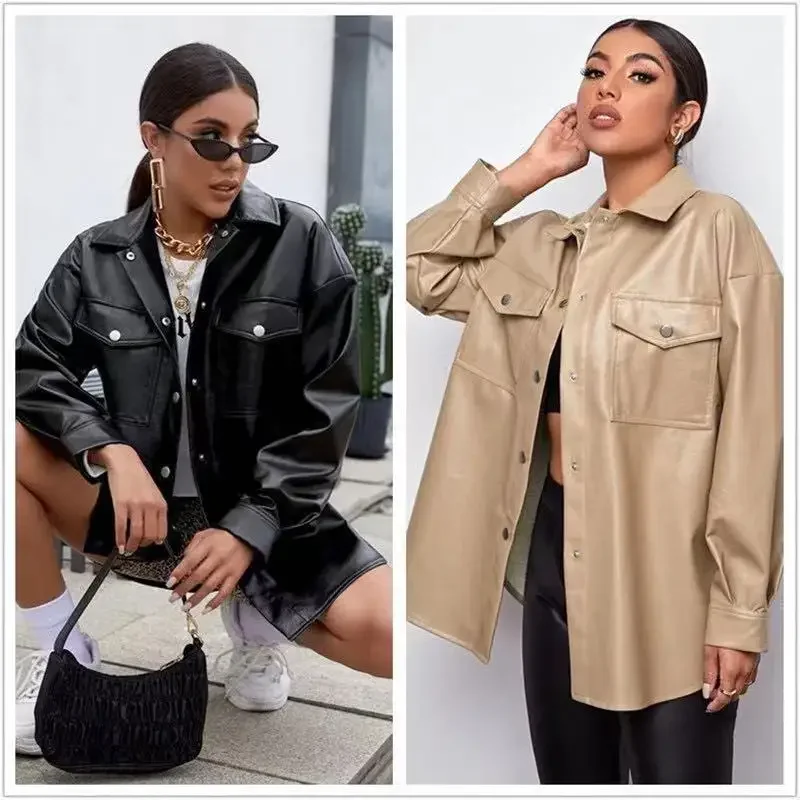 2023 Autumn Lapel Imitation Leather PU Jackets Coats Women Loose Personalized Street Long Sleeve Leather Jackets for Women
2023 Autumn Lapel Imitation Leather PU Jackets Coats Women Loose Personalized Street Long Sleeve Leather Jackets for Women