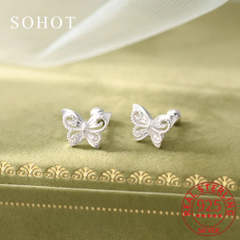 Real 925 Sterling Silver Hollow Butterfly Piercing Screw Bead Stud Earrings for Women Cute Fine Jewelry Exquisite Accessories
Real 925 Sterling Silver Hollow Butterfly Piercing Screw Bead Stud Earrings for Women Cute Fine Jewelry Exquisite Accessories