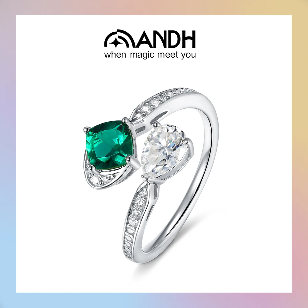 ANDH Lab Emeralds&Moissanite Open Adjustable Ring for Women Unique Double-Stone Design Engagement Anniversary Fine Jewelry Gift
ANDH Lab Emeralds&Moissanite Open Adjustable Ring for Women Unique Double-Stone Design Engagement Anniversary Fine Jewelry Gift