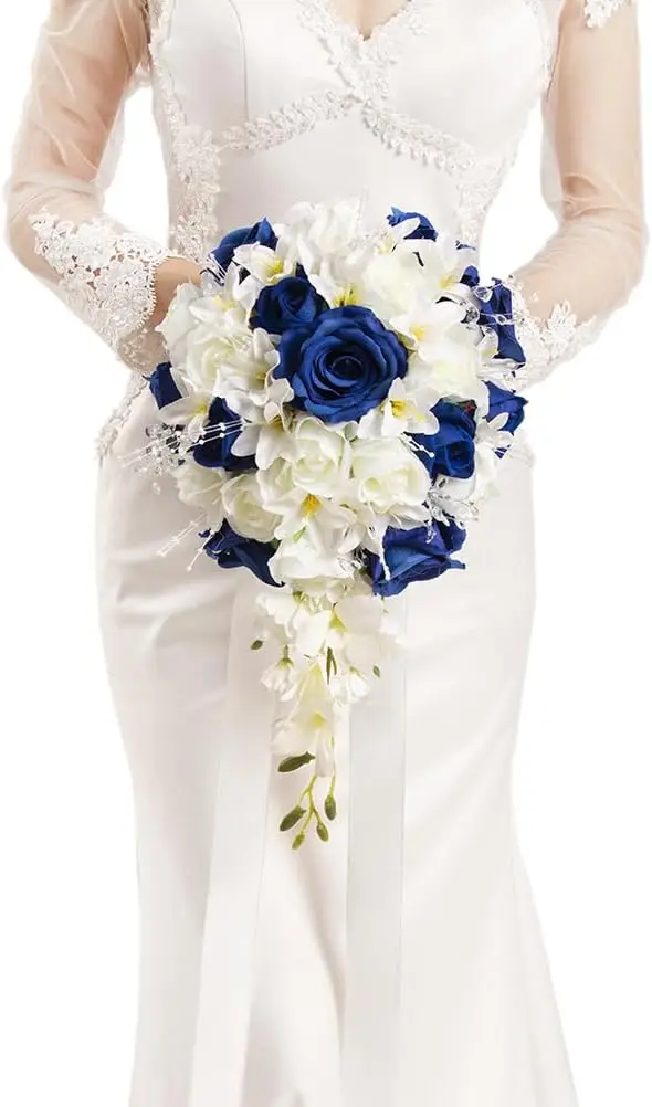 Royal Blue Ivory Cascading Wedding Bouquet 10 inch Artificial Silk Flowers for Bride Bridesmaid
Royal Blue Ivory Cascading Wedding Bouquet 10 inch Artificial Silk Flowers for Bride Bridesmaid