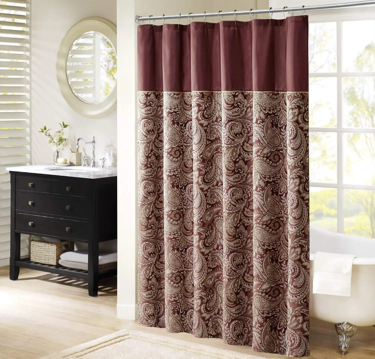 Burgundy Paisley Shower Curtain Vintage Scroll Pattern Print for Elegant Bathroom Decor
Burgundy Paisley Shower Curtain Vintage Scroll Pattern Print for Elegant Bathroom Decor