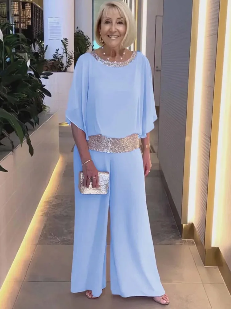 Fashion Sequin Splicing Chiffon Sets Women Bat Sleeve Blouse + Wide Leg Pants Two Piece Set Elegant Office Female Summer Outfit
Fashion Sequin Splicing Chiffon Sets Women Bat Sleeve Blouse + Wide Leg Pants Two Piece Set Elegant Office Female Summer Outfit