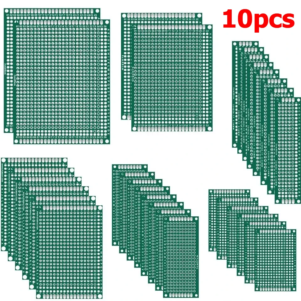 10Pcs Double Sided PCB Board Prototype Kit 6 Sizes Universal Printed Circuit Protoboard For DIY Soldering Project
10Pcs Double Sided PCB Board Prototype Kit 6 Sizes Universal Printed Circuit Protoboard For DIY Soldering Project