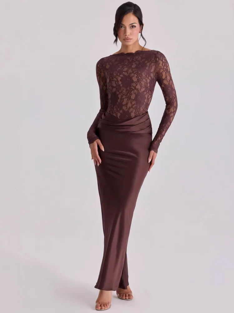 Customized Lace See-through Patchwork Pleated Long Dress For Women Satin Fishtail Dress Slim Party Club Evening Gown New
Customized Lace See-through Patchwork Pleated Long Dress For Women Satin Fishtail Dress Slim Party Club Evening Gown New