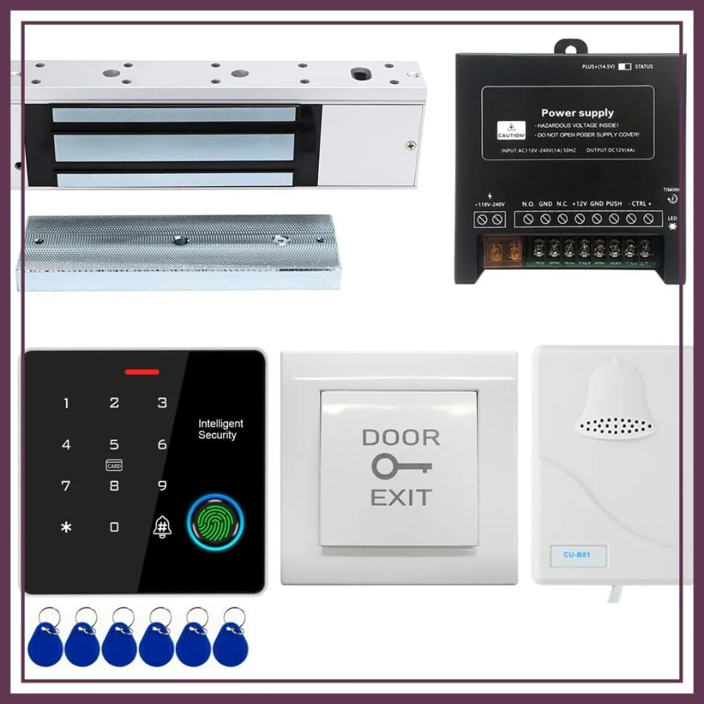 IP67 Waterproof RFID Fingerprint Keypad Exit Button Doorbell Buzzer 1200lb Magnetic Lock Kit Door Access Control System
IP67 Waterproof RFID Fingerprint Keypad Exit Button Doorbell Buzzer 1200lb Magnetic Lock Kit Door Access Control System