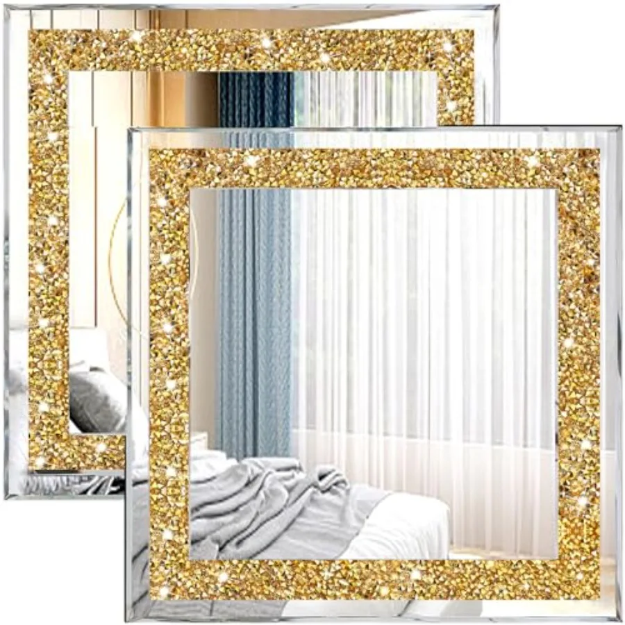 2PCS Crystal Rhinestone Diamond Wall Mirror.Brilliant Hand-Spliced Glass Mirror.Gold Accent Decorative Mirror for Hallway/Bathr
2PCS Crystal Rhinestone Diamond Wall Mirror.Brilliant Hand-Spliced Glass Mirror.Gold Accent Decorative Mirror for Hallway/Bathr