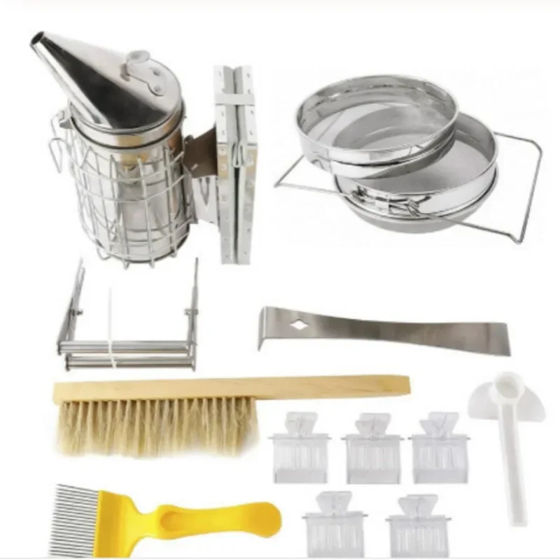 New Beekeeping Tools Set 12-Piece Smoker Water Feeder Uncapping Fork Plastic Catch King Clip Beekeeping Eqiupment
New Beekeeping Tools Set 12-Piece Smoker Water Feeder Uncapping Fork Plastic Catch King Clip Beekeeping Eqiupment