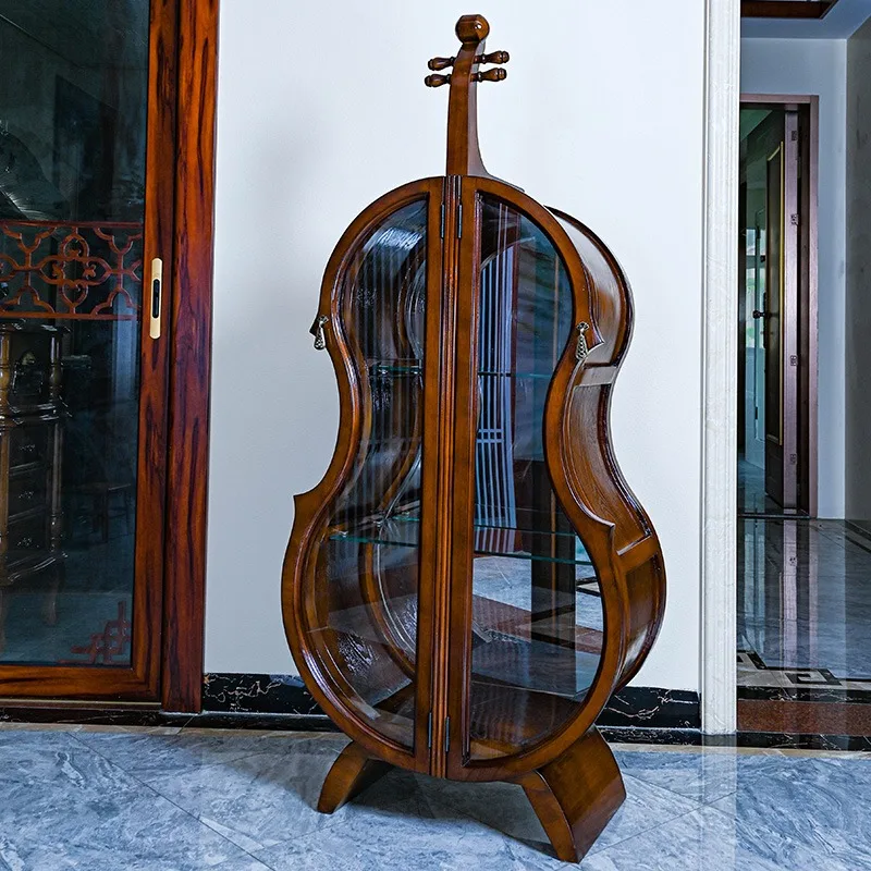 Solid wood violin wine cabinet glass double door living room display cabinet household living room
Solid wood violin wine cabinet glass double door living room display cabinet household living room