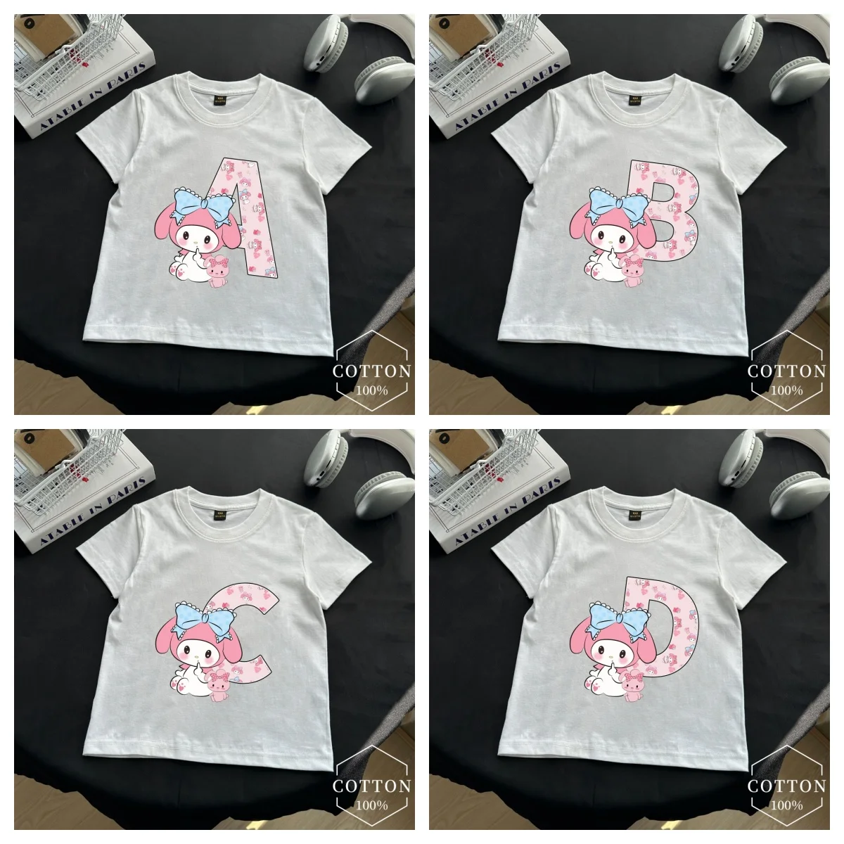 Детская хлопковая футболка Sanrio Melody, детский пуловер с короткими рукавами и принтом 26 букв, милая летняя повседневная верхняя одежда для девочек
Детская хлопковая футболка Sanrio Melody, детский пуловер с короткими рукавами и принтом 26 букв, милая летняя повседневная верхняя одежда для девочек