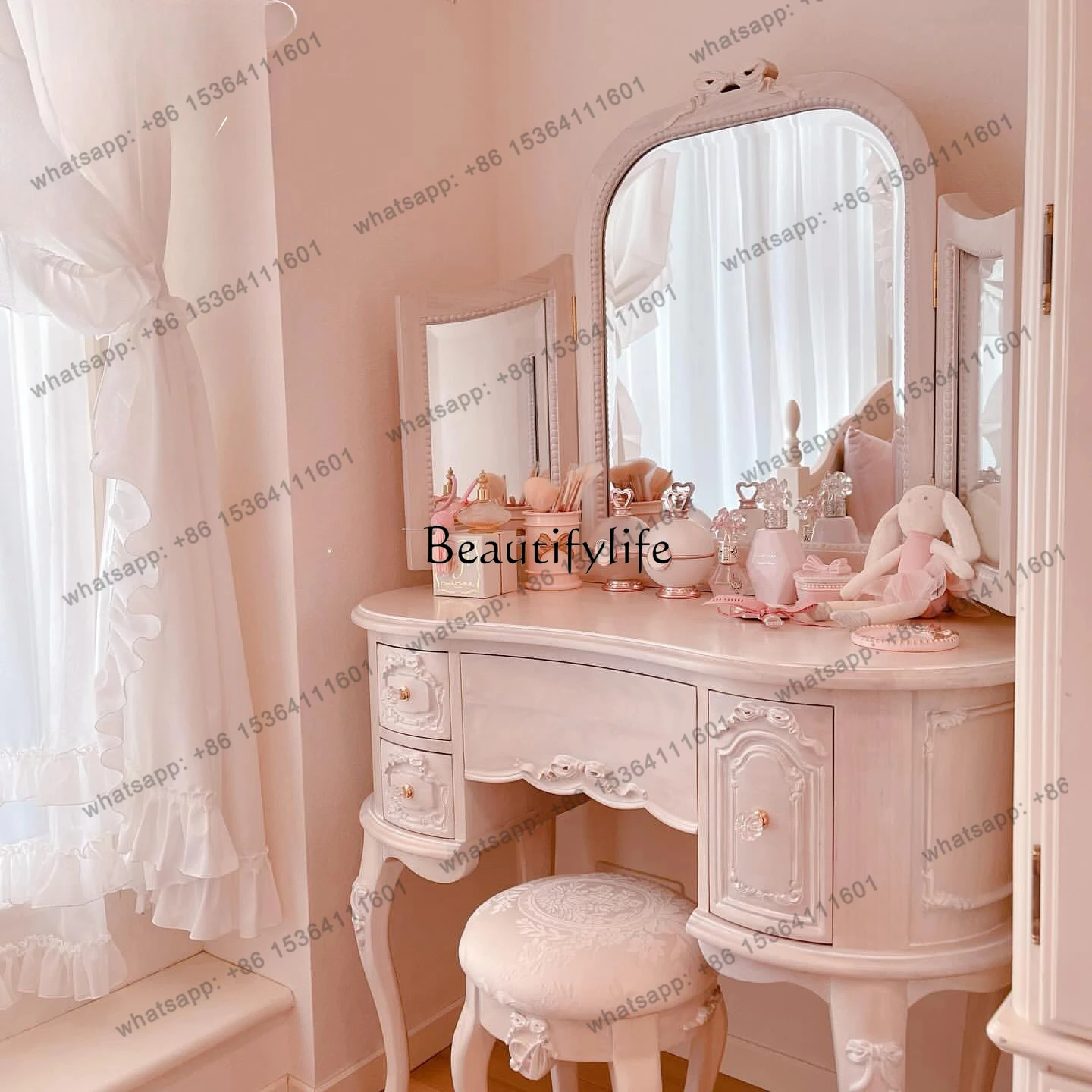 56French Style Solid Wood Pink Bedroom Pink Princess Style Dressing Table American Style Carved Mirror Makeup Table Set
56French Style Solid Wood Pink Bedroom Pink Princess Style Dressing Table American Style Carved Mirror Makeup Table Set