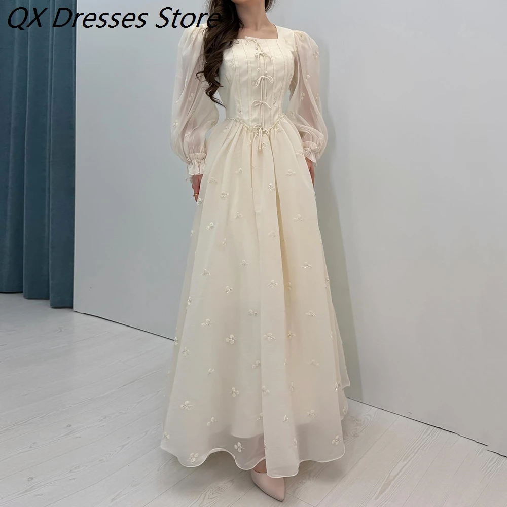 Women's A-line Evening Dresses Ankle-length Square Collar Full Sleeve Prom Dresses Fashion Flowers Bow Draped Customized Gowns
Women's A-line Evening Dresses Ankle-length Square Collar Full Sleeve Prom Dresses Fashion Flowers Bow Draped Customized Gowns