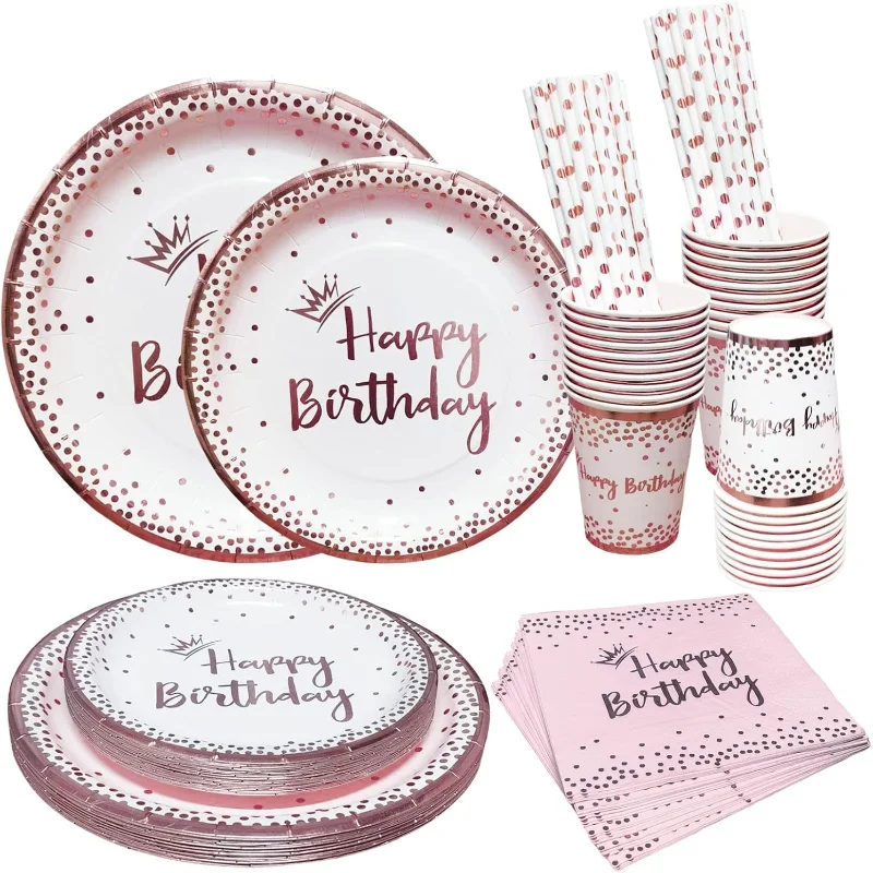 Pack of 100 Rose Gold Birthday Tableware, for 20 Guests, Happy Birthday Party Supplies Made of Paper for Girls Women Birthday Th
Pack of 100 Rose Gold Birthday Tableware, for 20 Guests, Happy Birthday Party Supplies Made of Paper for Girls Women Birthday Th
