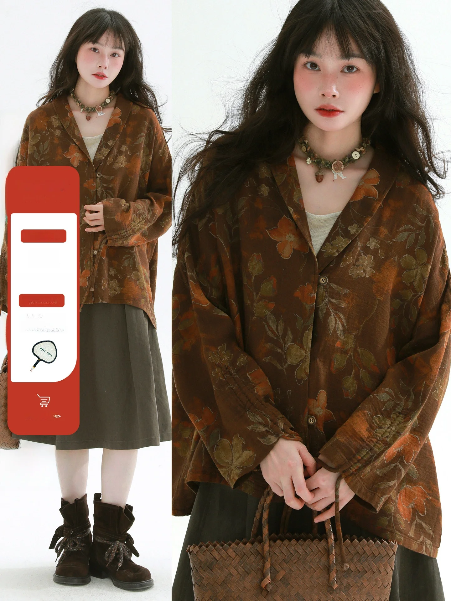Rare Vintage Floral Print Long Sleeve Shirt Artistic Casual Design Sense Top Women's Cotton 100% Loose Fit V-neck Spring 2026
Rare Vintage Floral Print Long Sleeve Shirt Artistic Casual Design Sense Top Women's Cotton 100% Loose Fit V-neck Spring 2026