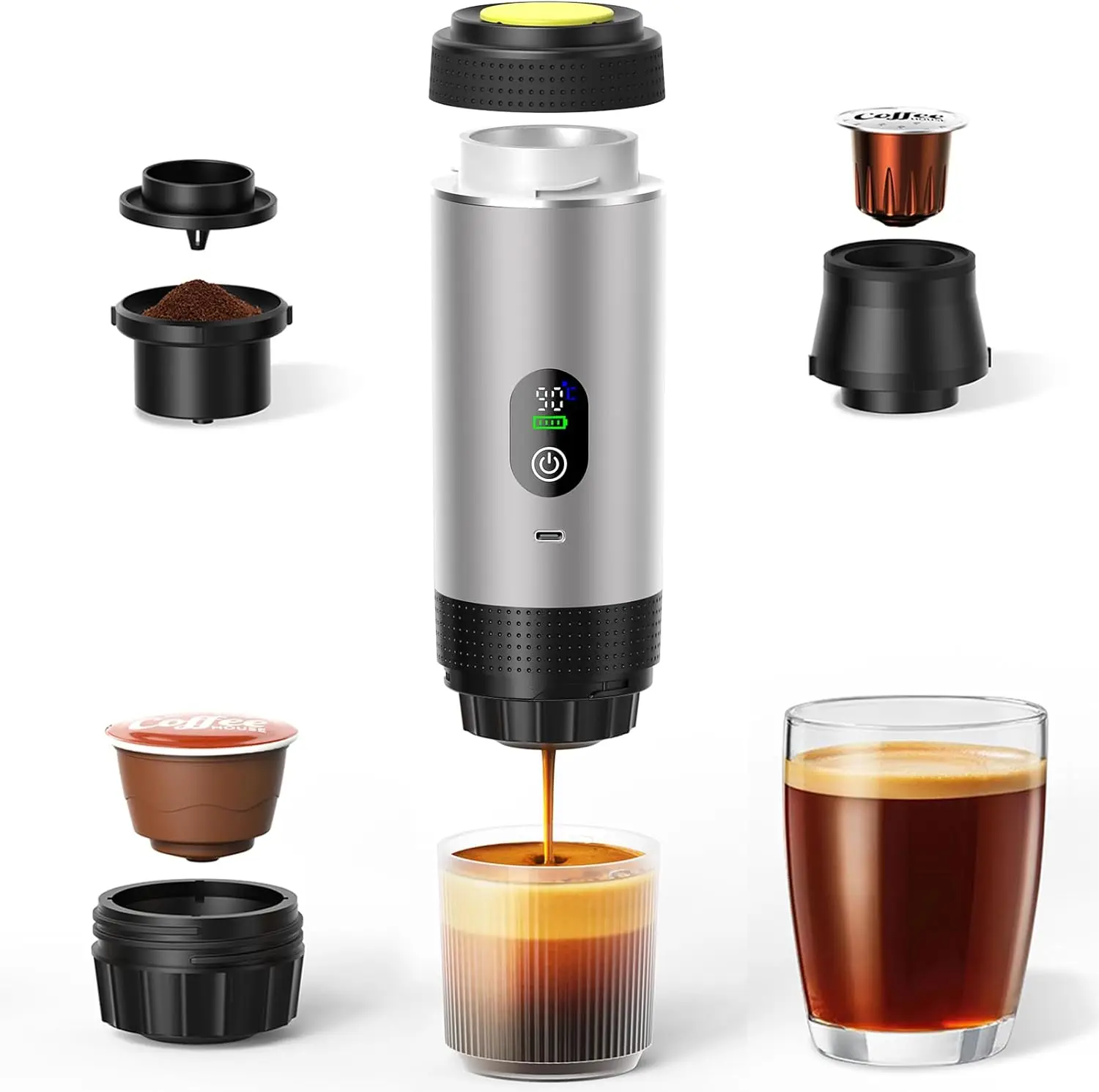 6-in-1 Portable Electric Espresso Machine–20Bar Self‑Heating camping coffee maker with 7500mA Battery,Display,compatible wit
6-in-1 Portable Electric Espresso Machine–20Bar Self‑Heating camping coffee maker with 7500mA Battery,Display,compatible wit