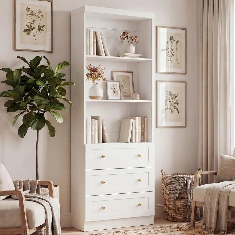 80 Tall Bookcase with 3 Shelves, Thickened Top Panel, Open Storage for Home or Office, White
80 Tall Bookcase with 3 Shelves, Thickened Top Panel, Open Storage for Home or Office, White
