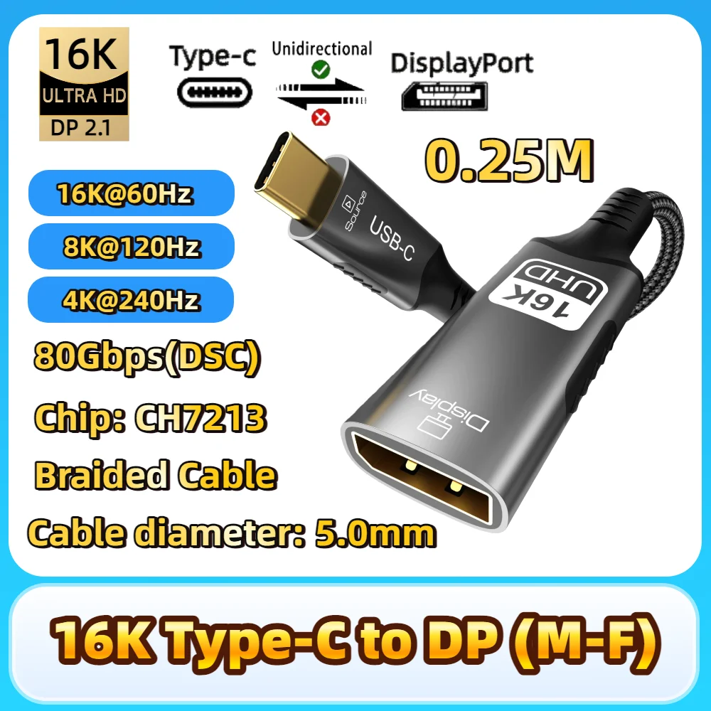 16K@60Hz USB-C to DisplayPort Adapter Extension Cable Supports 8K@60Hz and 4K@120Hz Video and Data for Laptops HD TVs and PS4/5
16K@60Hz USB-C to DisplayPort Adapter Extension Cable Supports 8K@60Hz and 4K@120Hz Video and Data for Laptops HD TVs and PS4/5