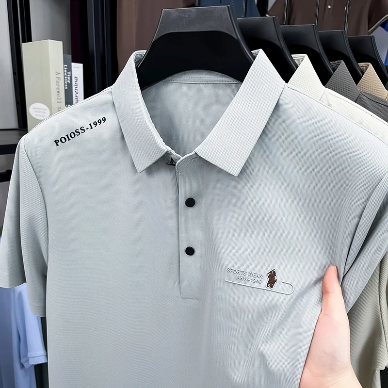 High quality men's short sleeve polo shirt summer fashion embossed letter design ice silk breathable top casual business T-shirt
High quality men's short sleeve polo shirt summer fashion embossed letter design ice silk breathable top casual business T-shirt