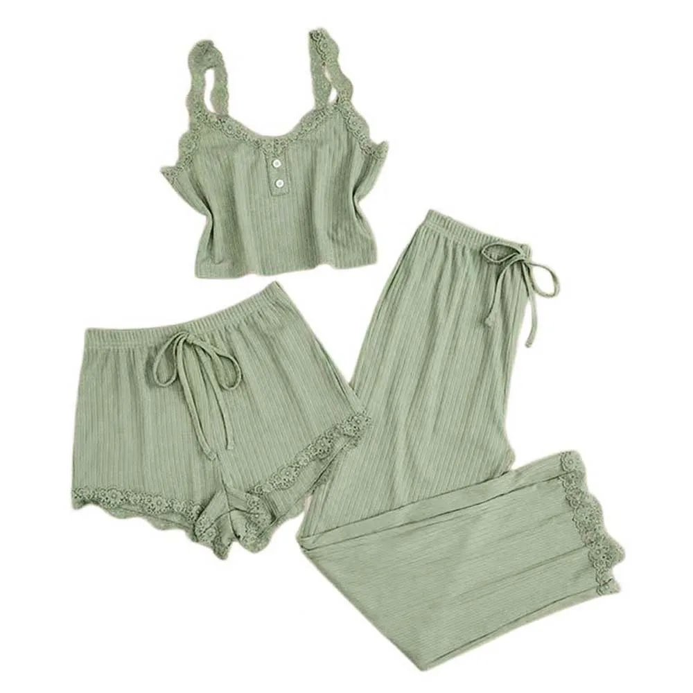 Slim Fit Women Lace Camisole Pajamas Long Pants and Shorts Sleeveless Lace Vest Homewear Lace Corset Leisure Clothes
Slim Fit Women Lace Camisole Pajamas Long Pants and Shorts Sleeveless Lace Vest Homewear Lace Corset Leisure Clothes