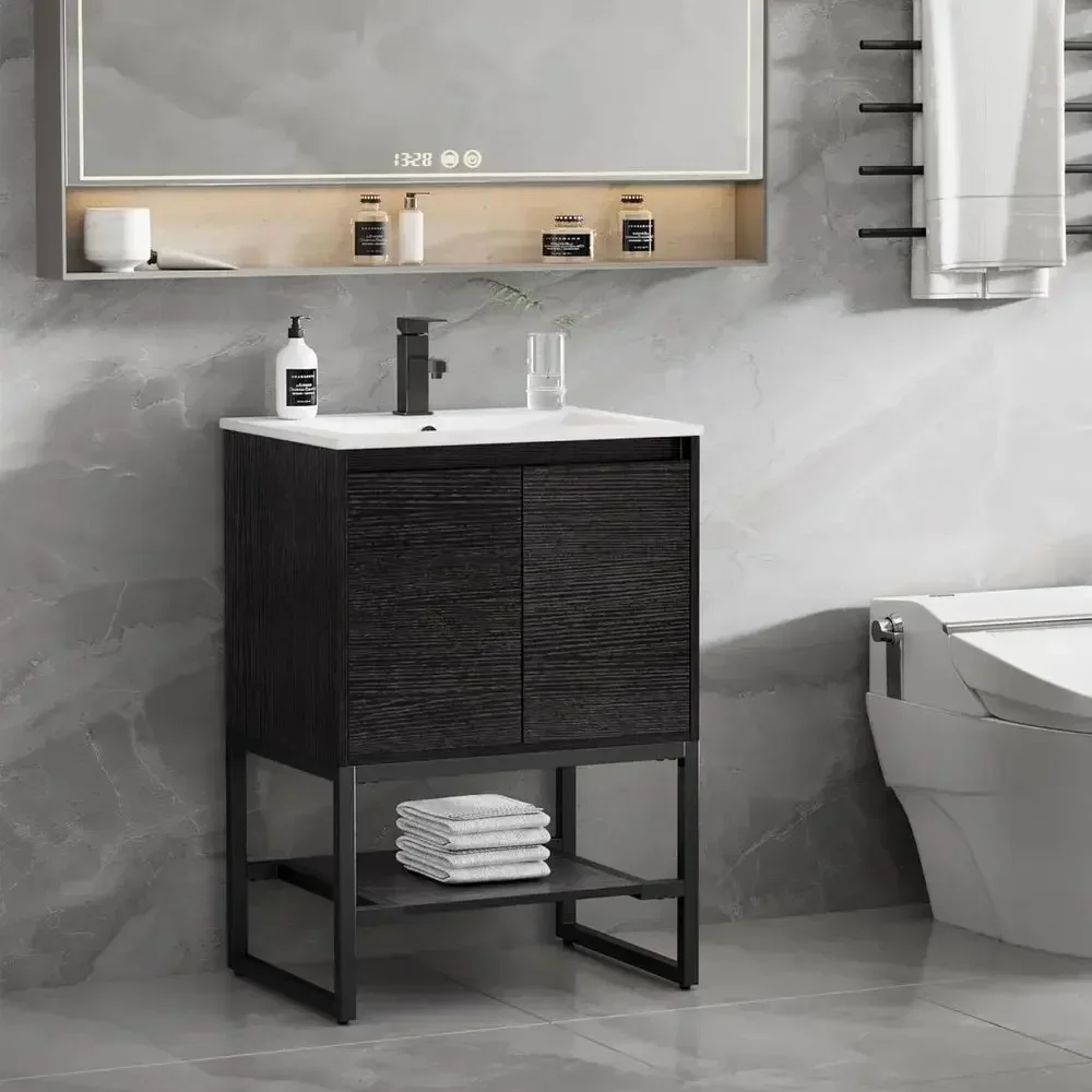 24" Bathroom Vanity with Sink Combo, Bathroom Storage Cabinet with Metal e, Matte Black aucet, 1-Tier Open Shel and 2 Sot-Closin
24" Bathroom Vanity with Sink Combo, Bathroom Storage Cabinet with Metal e, Matte Black aucet, 1-Tier Open Shel and 2 Sot-Closin