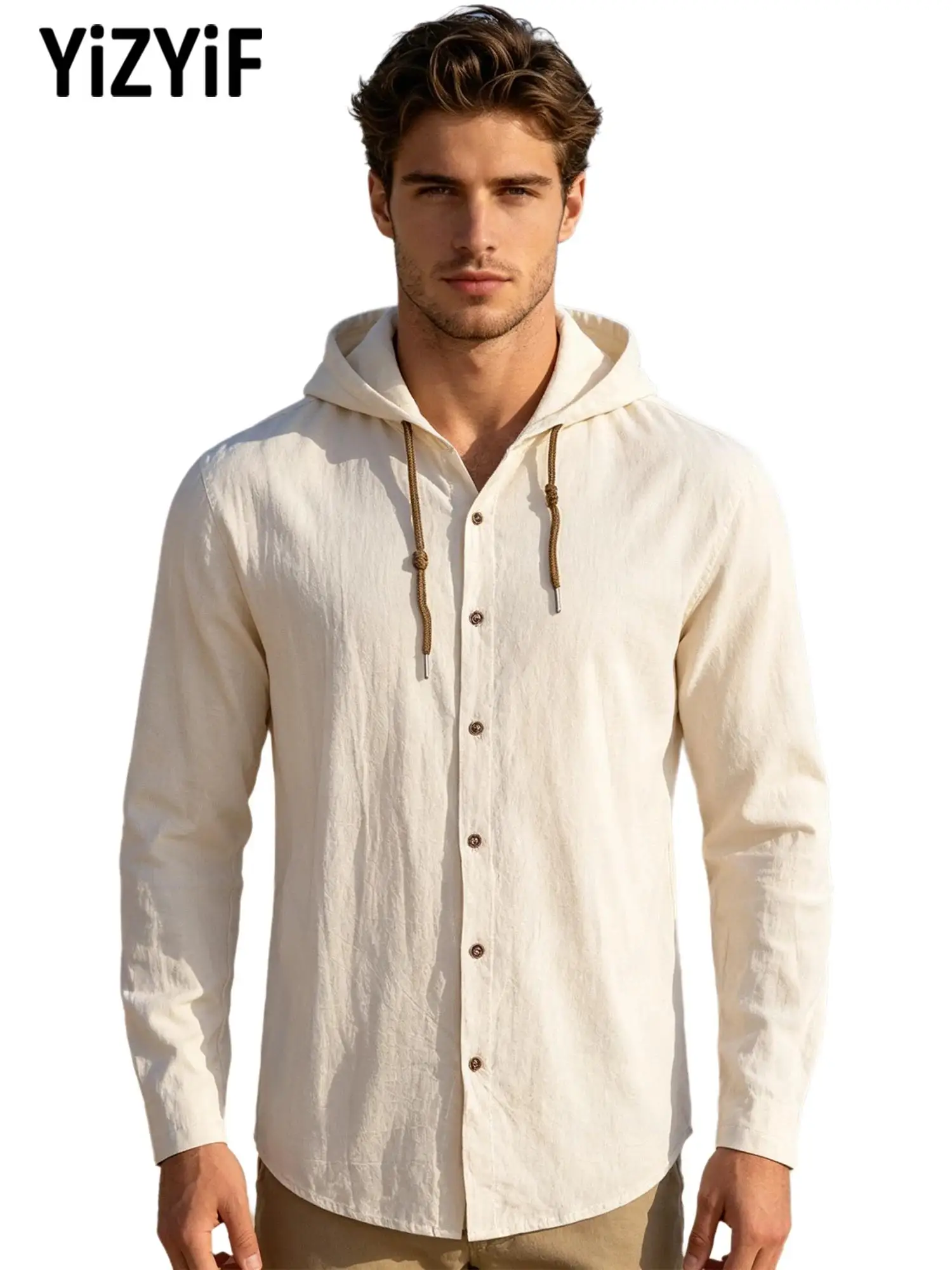 Men Cotton Linen Hooded Drawstring Shirt Long Sleeve Button Casual Sports Outdoor Quick Dry Beach Vacation Daily Wear Top
Men Cotton Linen Hooded Drawstring Shirt Long Sleeve Button Casual Sports Outdoor Quick Dry Beach Vacation Daily Wear Top