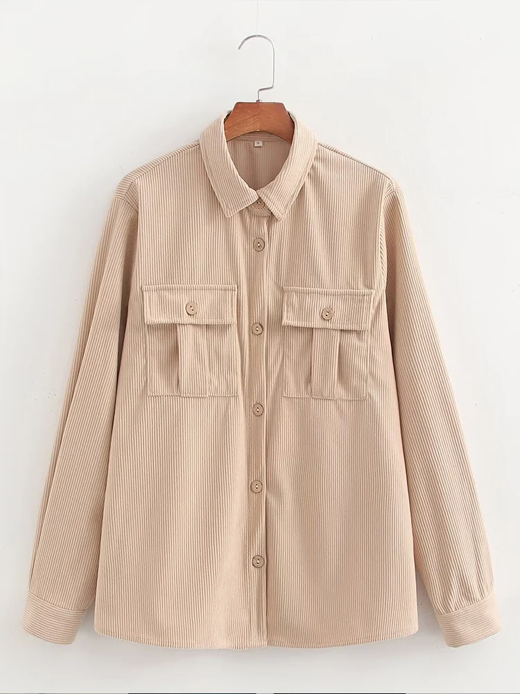 2024 European and American style ladies new fashion solid color simple casual corduroy pocket trim long sleeve loose shirt
2024 European and American style ladies new fashion solid color simple casual corduroy pocket trim long sleeve loose shirt